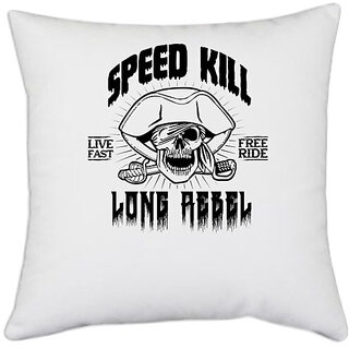                       UDNAG White Polyester 'Death | Speed kill' Pillow Cover [16 Inch X 16 Inch]                                              