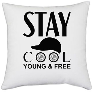                       UDNAG White Polyester 'Cool | Stay Cool' Pillow Cover [16 Inch X 16 Inch]                                              