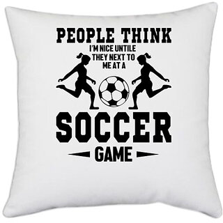                       UDNAG White Polyester 'Soccer | People think' Pillow Cover [16 Inch X 16 Inch]                                              
