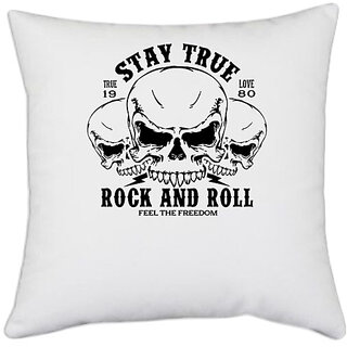                       UDNAG White Polyester 'Death | Stay true' Pillow Cover [16 Inch X 16 Inch]                                              