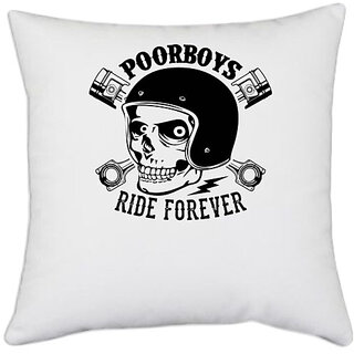                       UDNAG White Polyester 'Death | Poor boys' Pillow Cover [16 Inch X 16 Inch]                                              