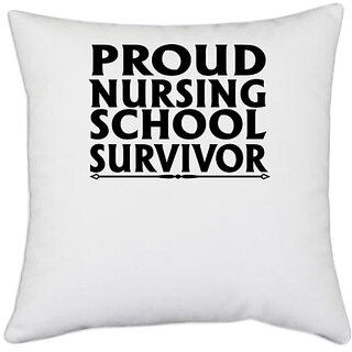                       UDNAG White Polyester 'Nurse | roud nursing school' Pillow Cover [16 Inch X 16 Inch]                                              