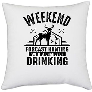                       UDNAG White Polyester 'hunter | Weekend' Pillow Cover [16 Inch X 16 Inch]                                              