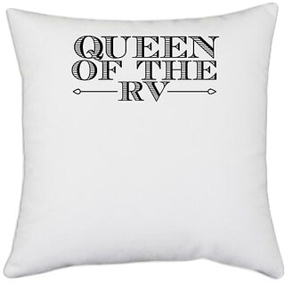                       UDNAG White Polyester 'Queen | queen of the rv' Pillow Cover [16 Inch X 16 Inch]                                              