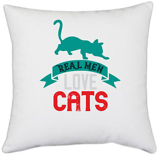                       UDNAG White Polyester 'Cat | eal man love cats 1' Pillow Cover [16 Inch X 16 Inch]                                              