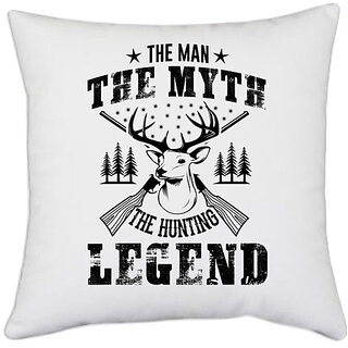                       UDNAG White Polyester 'Hunter | The man' Pillow Cover [16 Inch X 16 Inch]                                              