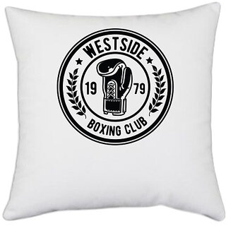                       UDNAG White Polyester 'Boxing | Westside Boxing' Pillow Cover [16 Inch X 16 Inch]                                              