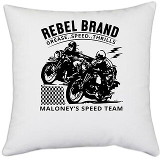                      UDNAG White Polyester 'Rider | Rebel brand' Pillow Cover [16 Inch X 16 Inch]                                              