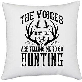                       UDNAG White Polyester 'Hunter | The voices' Pillow Cover [16 Inch X 16 Inch]                                              