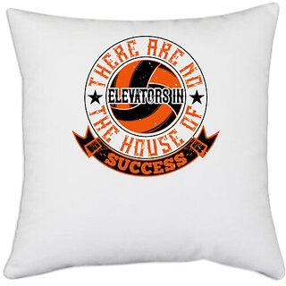                       UDNAG White Polyester 'Volleyball | There are no elevators in the house of success' Pillow Cover [16 Inch X 16 Inch]                                              