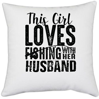                       UDNAG White Polyester 'Fishing | This Girl' Pillow Cover [16 Inch X 16 Inch]                                              