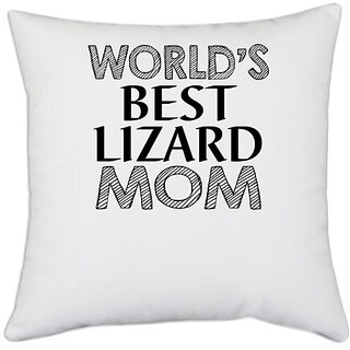                       UDNAG White Polyester 'Mother | world's best lizard mom' Pillow Cover [16 Inch X 16 Inch]                                              