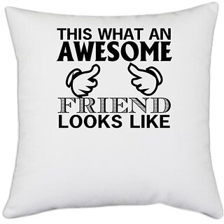                       UDNAG White Polyester 'Awesome friend | this is what an awesome' Pillow Cover [16 Inch X 16 Inch]                                              