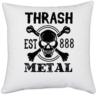                       UDNAG White Polyester 'Death | Thrash metal' Pillow Cover [16 Inch X 16 Inch]                                              