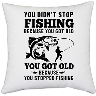                       UDNAG White Polyester 'Fishing | You didn't' Pillow Cover [16 Inch X 16 Inch]                                              