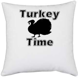                       UDNAG White Polyester 'Turkey | turkey time' Pillow Cover [16 Inch X 16 Inch]                                              