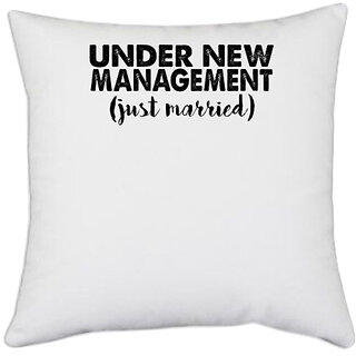                       UDNAG White Polyester 'Couple | nder new management' Pillow Cover [16 Inch X 16 Inch]                                              