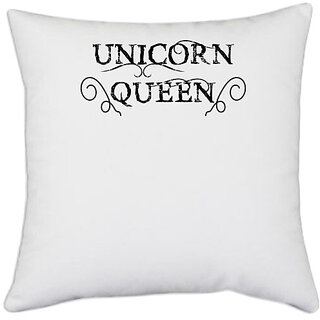                       UDNAG White Polyester 'Queen | unicorn queen' Pillow Cover [16 Inch X 16 Inch]                                              