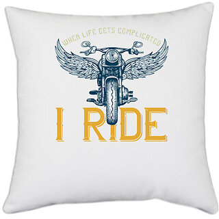                       UDNAG White Polyester 'Rider | when life gets complicated' Pillow Cover [16 Inch X 16 Inch]                                              