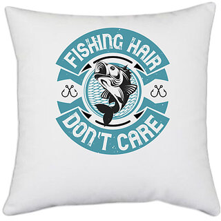                       UDNAG White Polyester 'Fishing | FISHING HAIR' Pillow Cover [16 Inch X 16 Inch]                                              