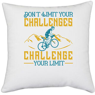                       UDNAG White Polyester 'Cycling | don't limit your challenges, challenge your limit' Pillow Cover [16 Inch X 16 Inch]                                              