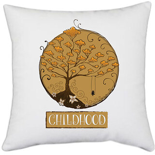                       UDNAG White Polyester '| Childhood' Pillow Cover [16 Inch X 16 Inch]                                              