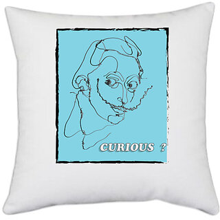                       UDNAG White Polyester '| Curious' Pillow Cover [16 Inch X 16 Inch]                                              