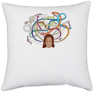                       UDNAG White Polyester '| Mind' Pillow Cover [16 Inch X 16 Inch]                                              