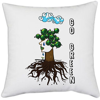                       UDNAG White Polyester '| Go Green' Pillow Cover [16 Inch X 16 Inch]                                              