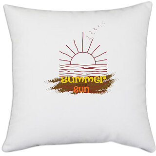                      UDNAG White Polyester 'Summer | Summer Sun' Pillow Cover [16 Inch X 16 Inch]                                              
