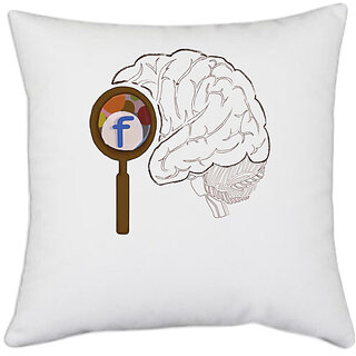 UDNAG White Polyester '| Brain' Pillow Cover [16 Inch X 16 Inch]