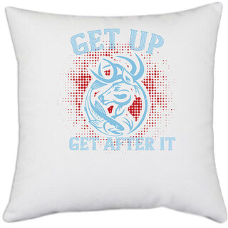 UDNAG White Polyester '| get up get after it' Pillow Cover [16 Inch X 16 Inch]