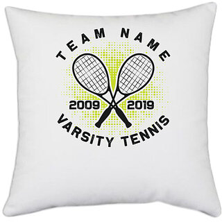                       UDNAG White Polyester 'Tennis | Team name' Pillow Cover [16 Inch X 16 Inch]                                              