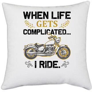                       UDNAG White Polyester 'Rider | When Life' Pillow Cover [16 Inch X 16 Inch]                                              