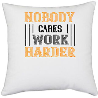                       UDNAG White Polyester 'Gym | nobody i cares work herder' Pillow Cover [16 Inch X 16 Inch]                                              