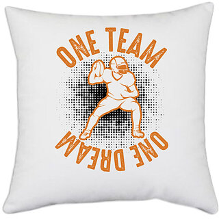                       UDNAG White Polyester 'Baseball | One Team' Pillow Cover [16 Inch X 16 Inch]                                              