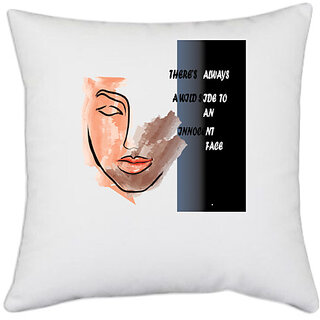                       UDNAG White Polyester 'Innocent | There always a wide side to an innocent face' Pillow Cover [16 Inch X 16 Inch]                                              