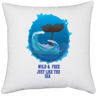                       UDNAG White Polyester 'Sea shark | Wild and Free just like the Sea' Pillow Cover [16 Inch X 16 Inch]                                              