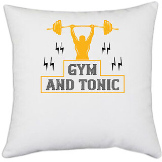                       UDNAG White Polyester 'Gym | gym and tonic' Pillow Cover [16 Inch X 16 Inch]                                              