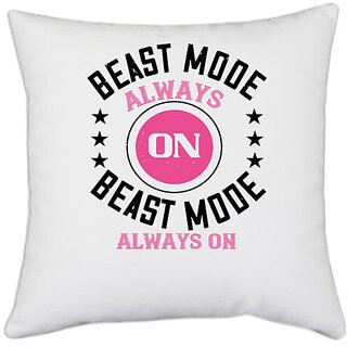                       UDNAG White Polyester 'Gym | best mode always on best mode alwayes on' Pillow Cover [16 Inch X 16 Inch]                                              