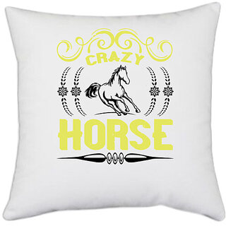                       UDNAG White Polyester 'Horse | crazy horse' Pillow Cover [16 Inch X 16 Inch]                                              