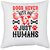 UDNAG White Polyester 'Dog | Dogs never bite me. Just humans' Pillow Cover [16 Inch X 16 Inch]
