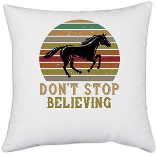                       UDNAG White Polyester 'Horse | dont stop believing' Pillow Cover [16 Inch X 16 Inch]                                              