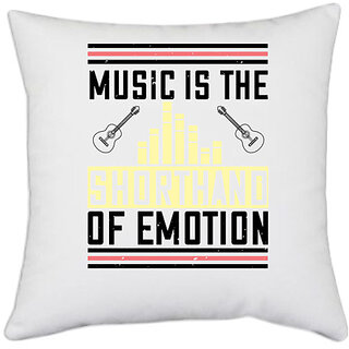                       UDNAG White Polyester 'Music | Music is the shorthand of emotion' Pillow Cover [16 Inch X 16 Inch]                                              