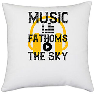                      UDNAG White Polyester 'Music | Music Fathoms The Sky' Pillow Cover [16 Inch X 16 Inch]                                              