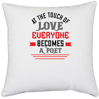                       UDNAG White Polyester 'Love | at the touch of love' Pillow Cover [16 Inch X 16 Inch]                                              