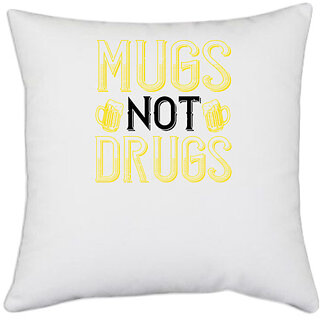                       UDNAG White Polyester 'Beer | mugs' Pillow Cover [16 Inch X 16 Inch]                                              