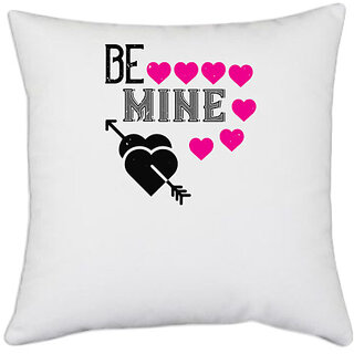                       UDNAG White Polyester 'Love | be mine' Pillow Cover [16 Inch X 16 Inch]                                              