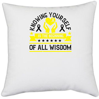                       UDNAG White Polyester 'Awareness | Knowing yourself is the beginning of all wisdom' Pillow Cover [16 Inch X 16 Inch]                                              