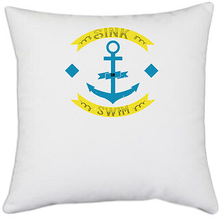                       UDNAG White Polyester 'Swimming | Sink or swim' Pillow Cover [16 Inch X 16 Inch]                                              